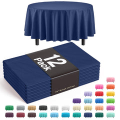 Round Navy Blue Plastic Table Covers | 12 Pack