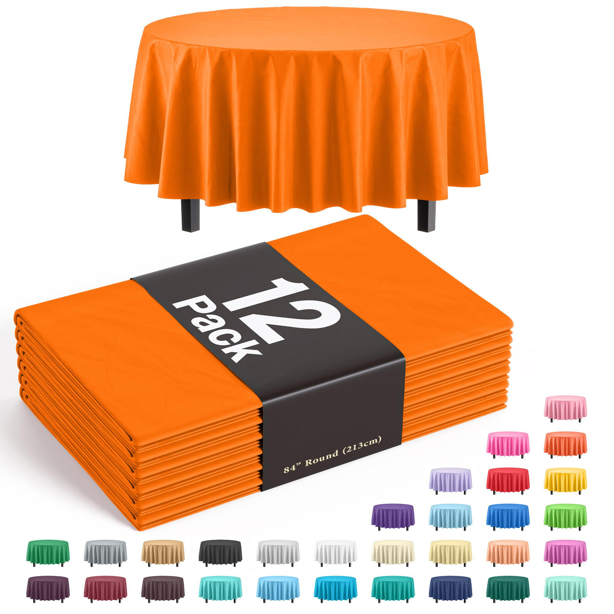 Round Orange Plastic Table Covers | 12 Pack