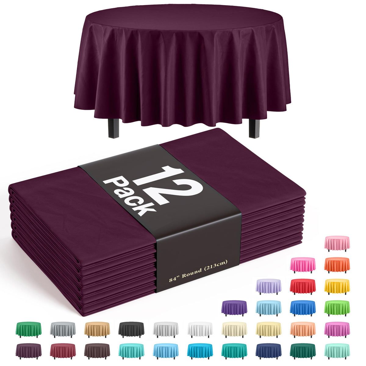 Round Plum Plastic Table Covers | 12 Pack