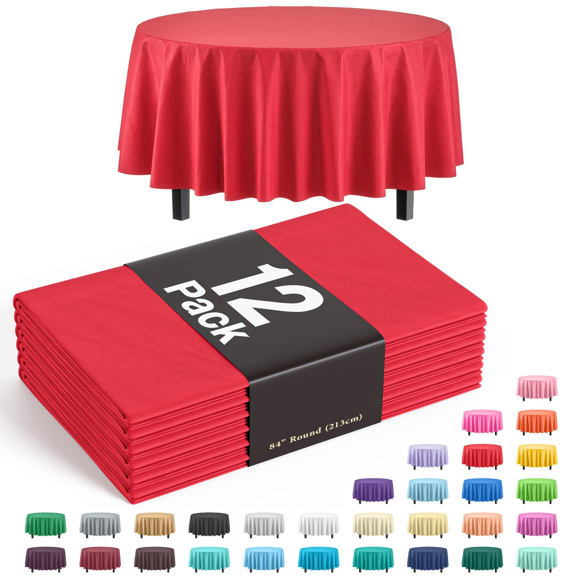 Round Red Plastic Table Covers | 12 Pack