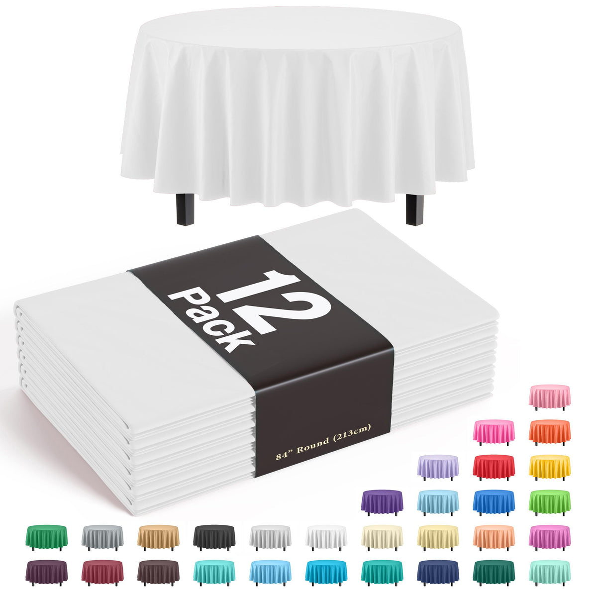 Premium Round White Plastic Table Covers | 12 Pack