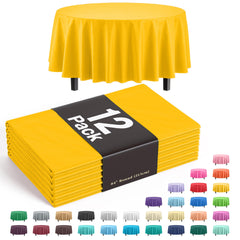 Round Yellow Plastic Table Covers | 12 Pack