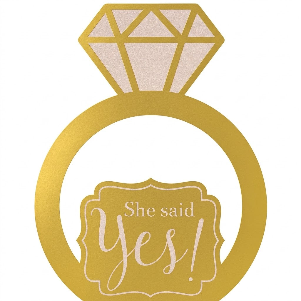 "She Said Yes" Engagement Photo Booth Frame Kit - Gold Ring with Diamond, 22.5-Inch