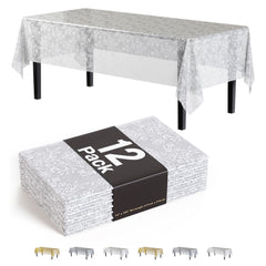 White Floral Plastic Table Covers | 12 Pack | 54 in. x 108 in.