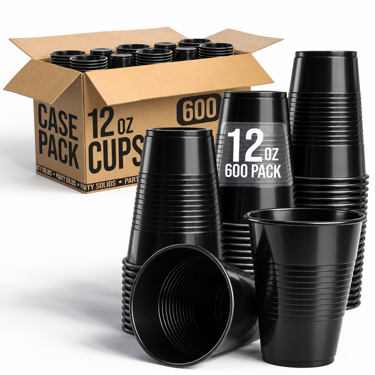 12 Oz. Black Plastic Cups | Case of 600