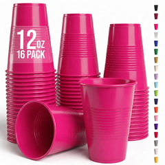 12 Oz. Cerise Plastic Cups | 16 Count