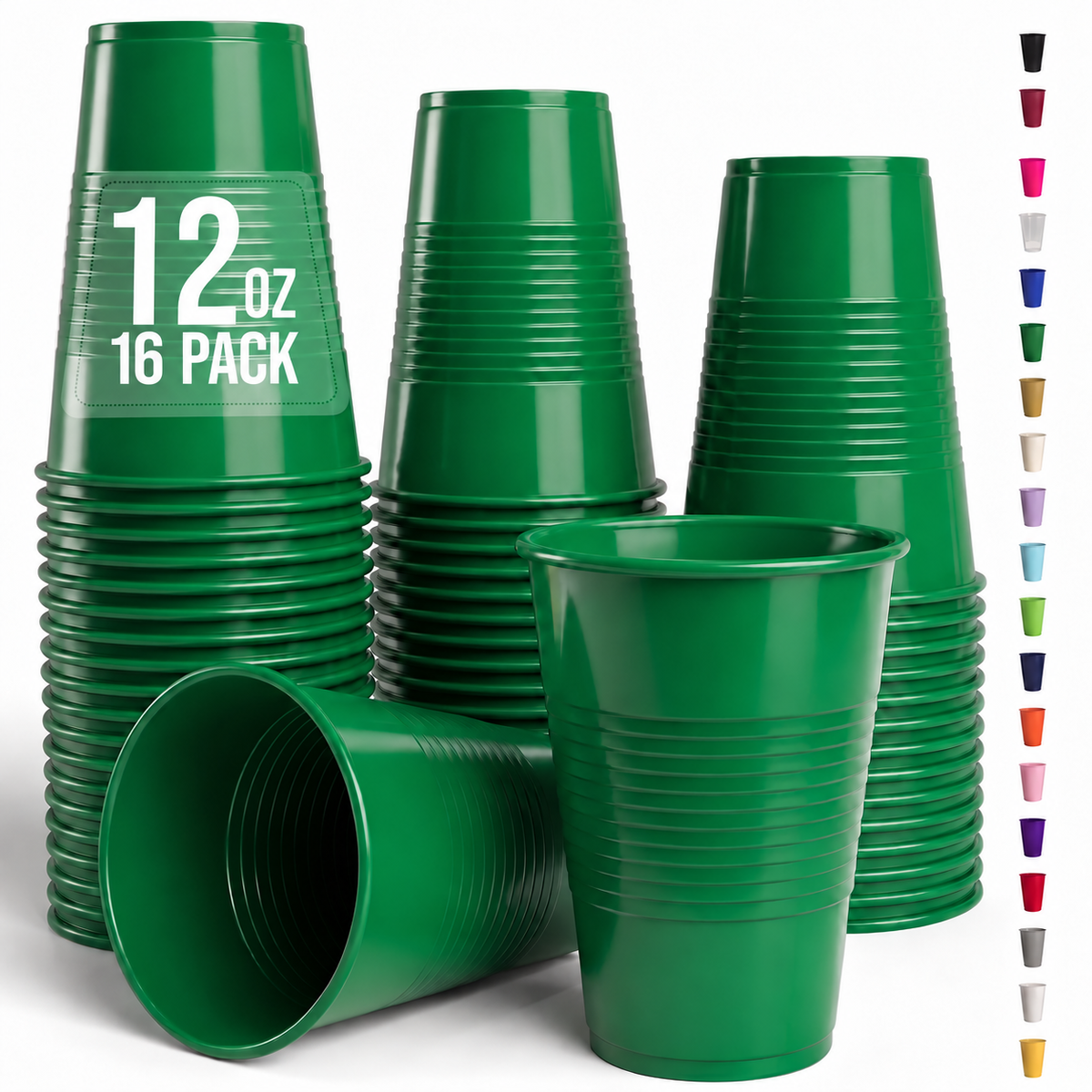 12 Oz. Emerald Green Plastic Cups | 16 Count