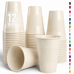 12 Oz. Ivory Plastic Cups | 16 Count