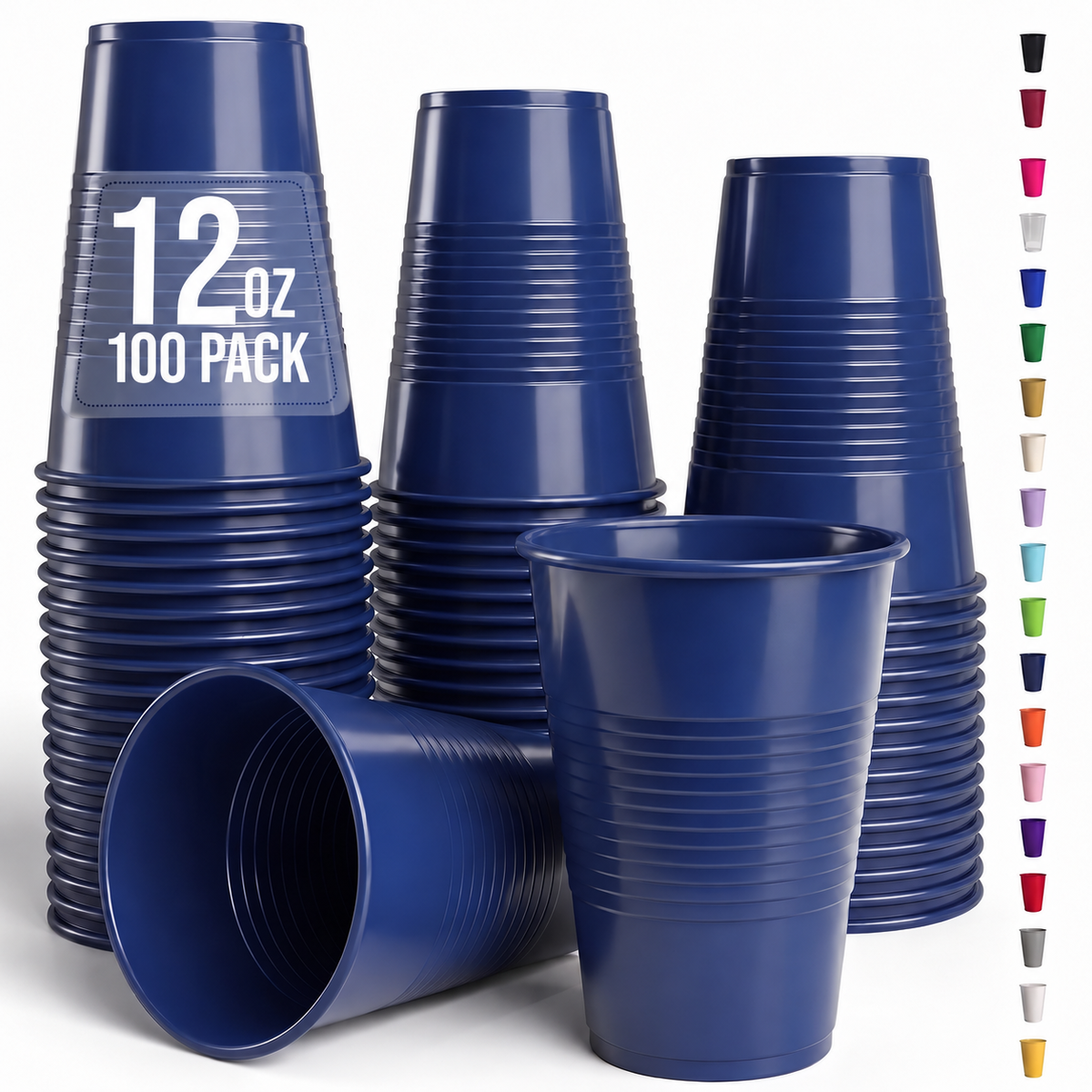 12 Oz. Navy Plastic Cups | 100 Count