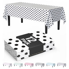Black Polka Dot Plastic Table Covers | 12 Pack | 54 in. x 108 in.