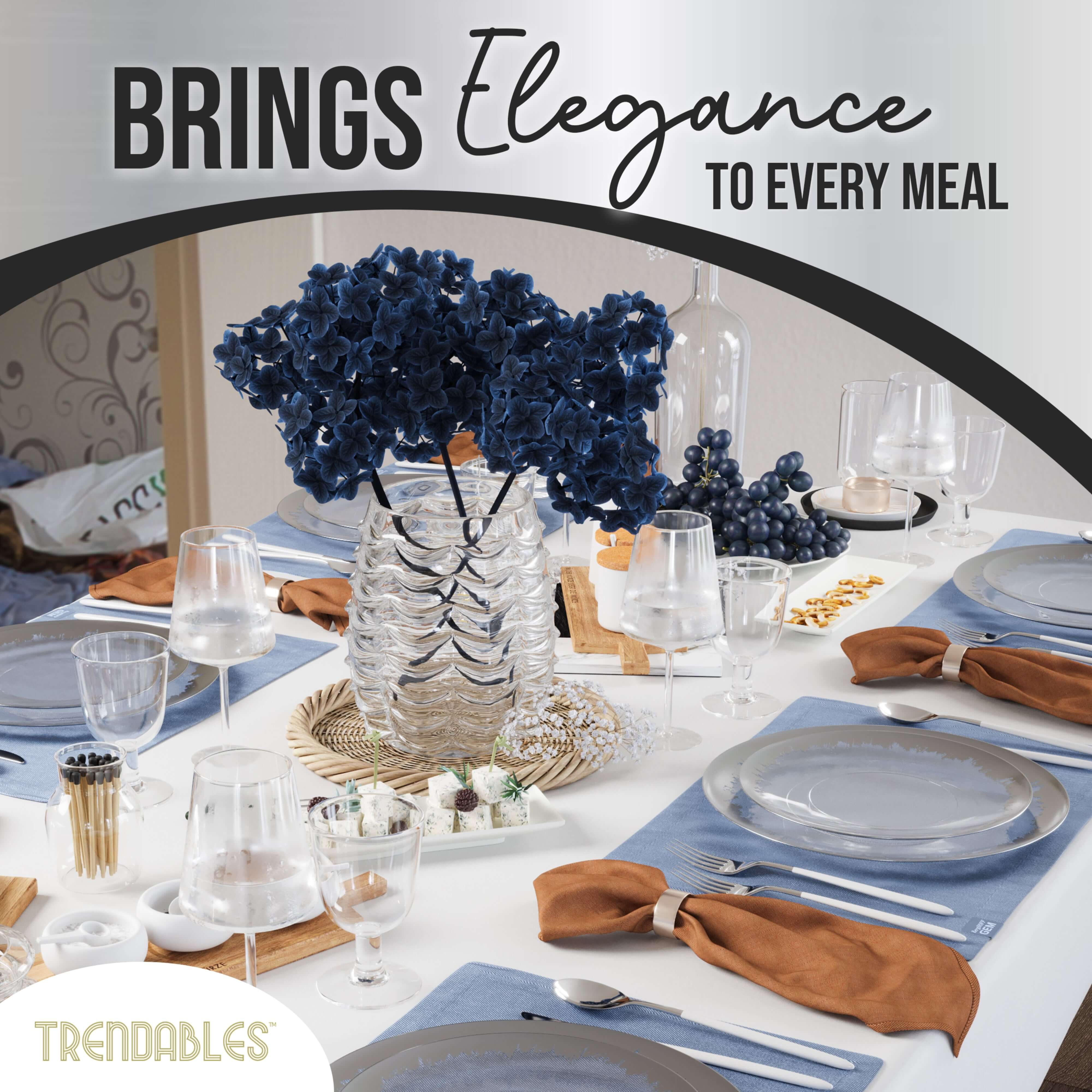 Trendables 60 Pack Combo Plastic Plates Set - 30-10.25 inch. Plastic Dinner Plates & 30-8 inch. Dessert Disposable Plates - Clear Plastic Plates For Parties With A Silver Scratched Design Rim