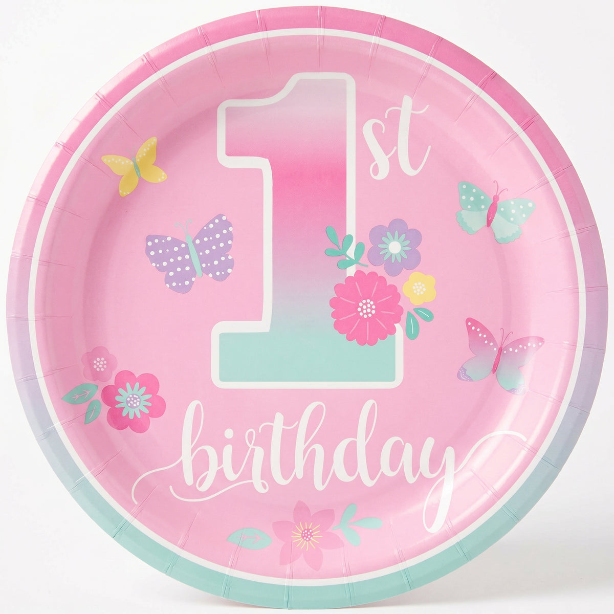Butterfly Garden 1st Birthday Paper Plates - 8.5"