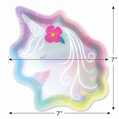 Iridescent Unicorn Shaped Dessert Plates - 7", 8 Pack