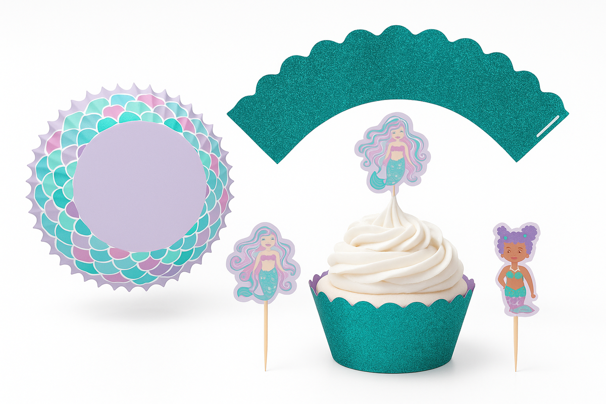 Shimmering Mermaid Cupcake Decorating Kit with Liners and Picks