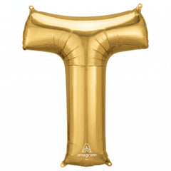 Gold Letter T Foil Balloon - Mylar Metallic Decoration