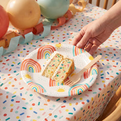 Retro Rainbow 7" Round Paper Dessert Plates - 8 Pack