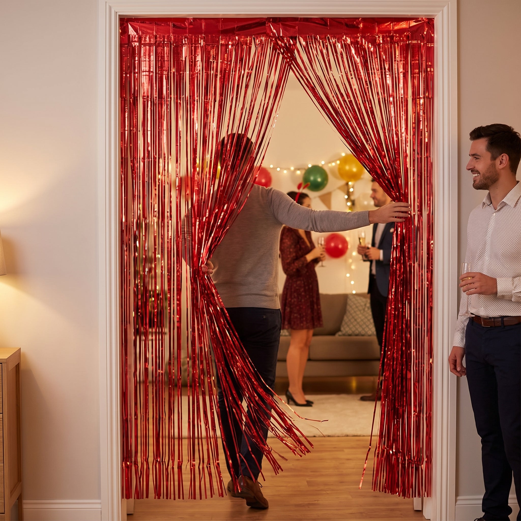 Vibrant Apple Red Metallic Door Curtain - 3' x 8'