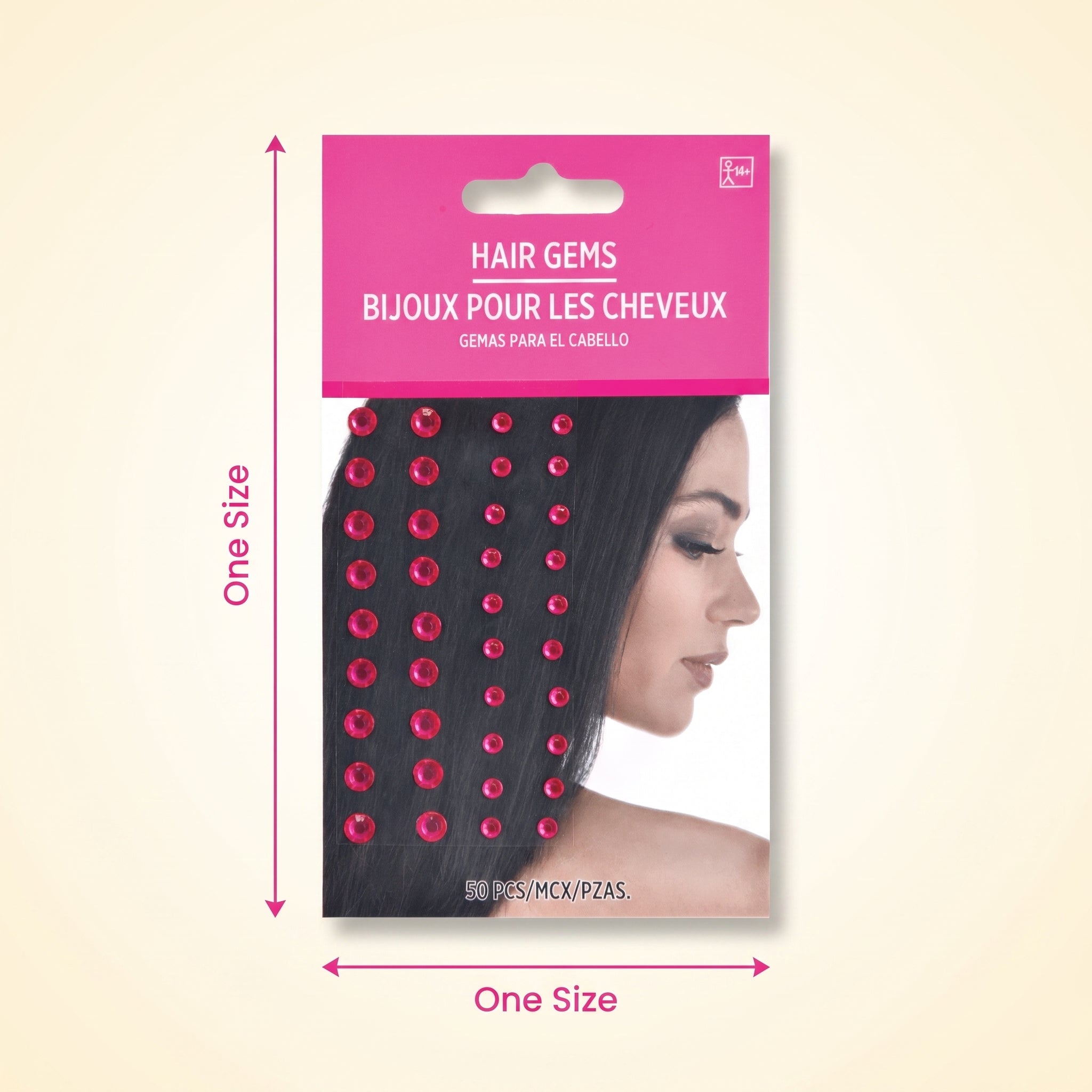 Sparkling Pink Hair Gems Set - 50 Pieces