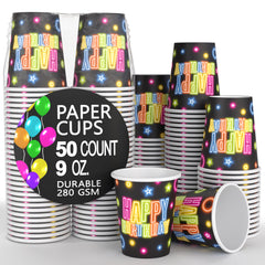 9 oz. Neon Birthday Print Paper Cups - 50 Ct.