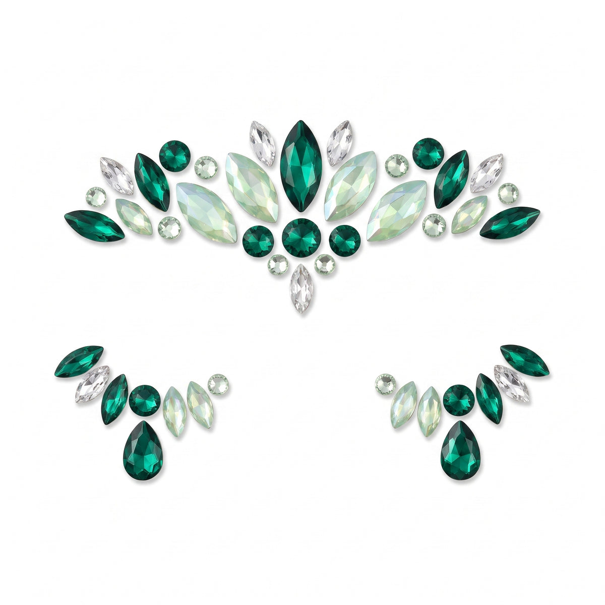 Festive Green Face Jewels - Self-Adhesive Gem Kit