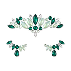 Festive Green Face Jewels - Self-Adhesive Gem Kit