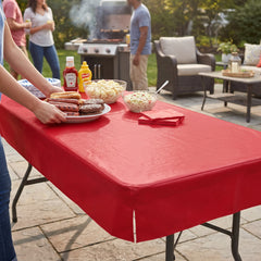 Apple Red Flannel-Backed Vinyl Fitted Table Cover, 72-inch - 72 in.