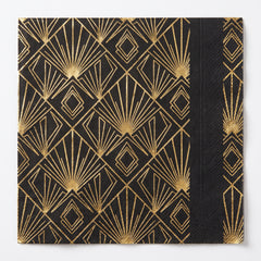 Glamorous Hollywood Gold & Black Beverage Napkins - 16 Pack - 5 In. X 5 In.