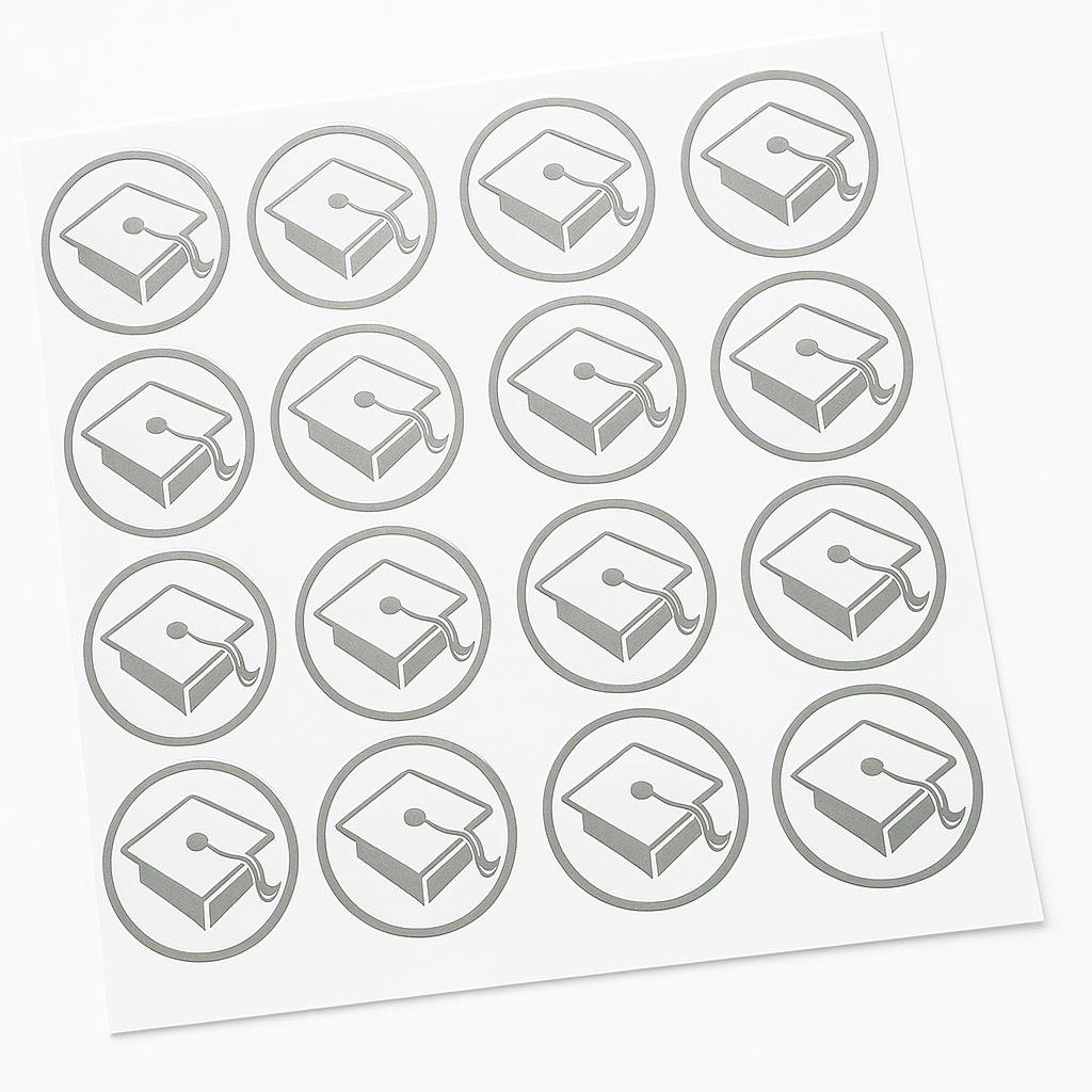 Silver Mortarboard Graduation Sticker Seals, 50-Count