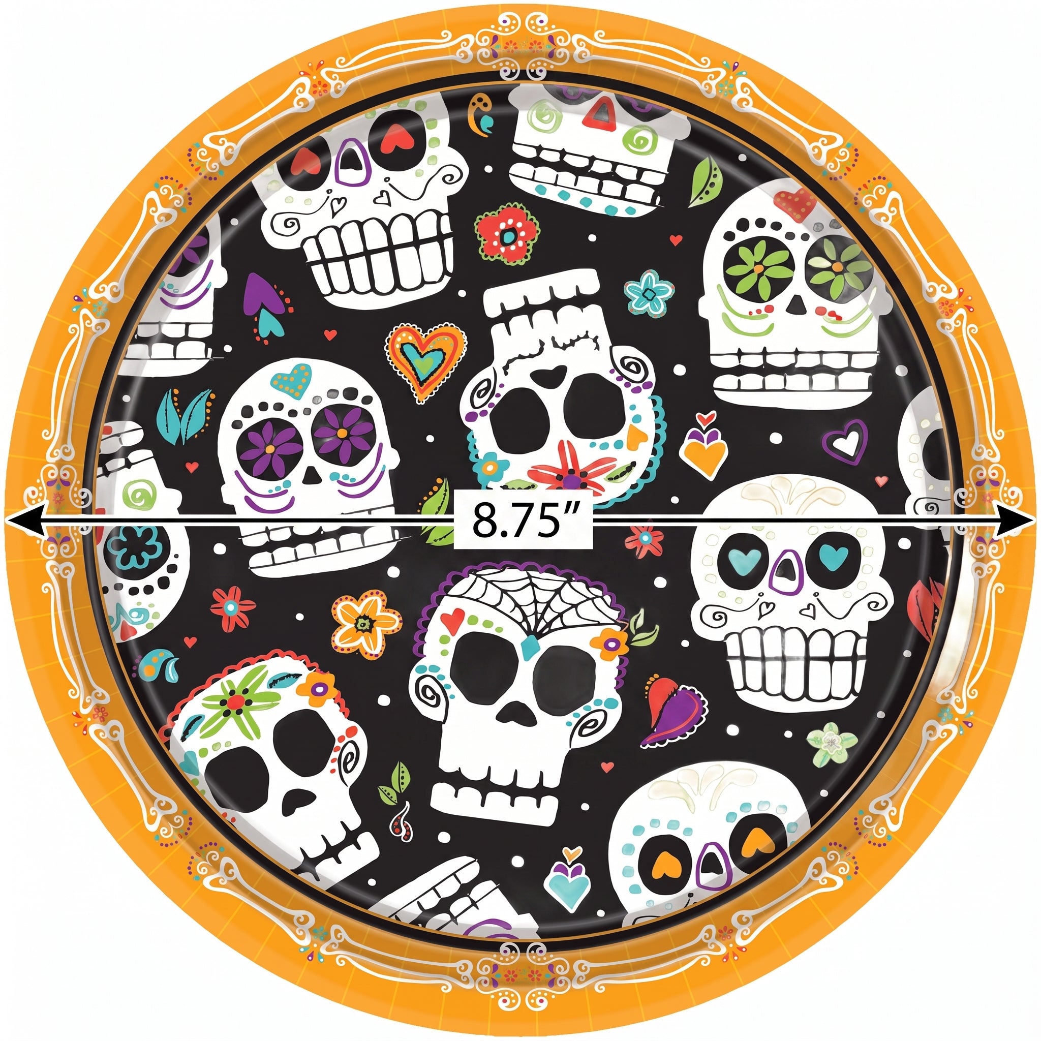 Sugar Skull Soiree Halloween Paper Plates - 8.75" Round