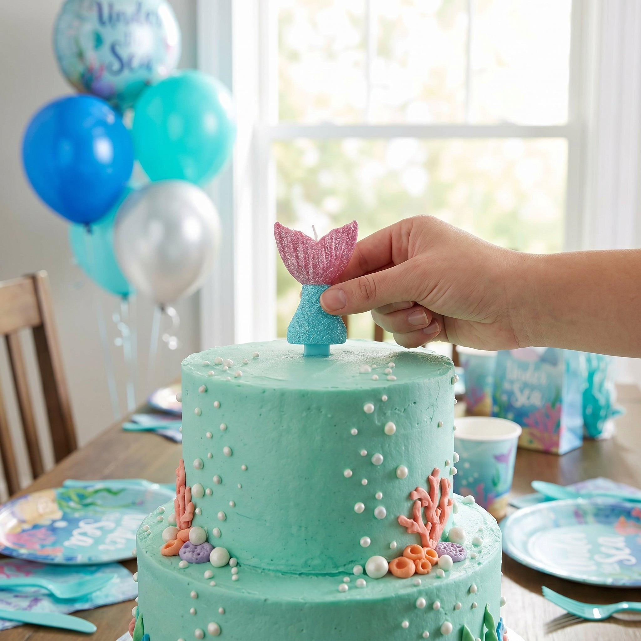 Shimmering Mermaid Tail Birthday Candle - Pink & Blue