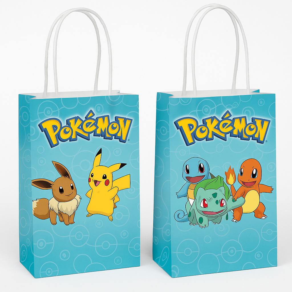 Pokemon Kraft Gift Bags - 8 Pack for Kids' Birthdays