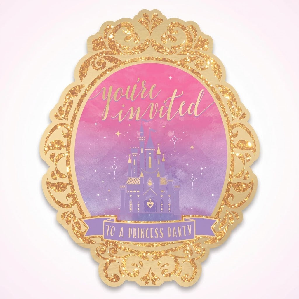 Disney Princess "Once Upon a Time" Glitter Invitations - 8 Pk