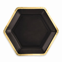 Black Hexagonal Metallic 9" Dinner Plates