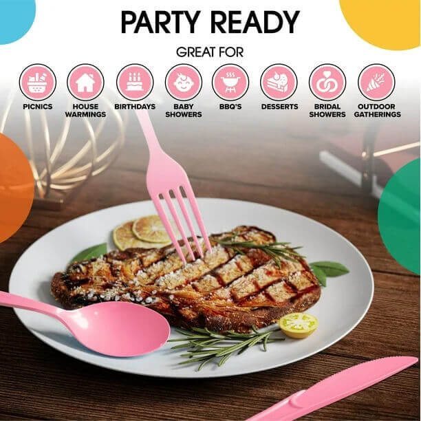 Pink Cutlery Combo Set - 50 Forks 50 Spoons and 50 Knives