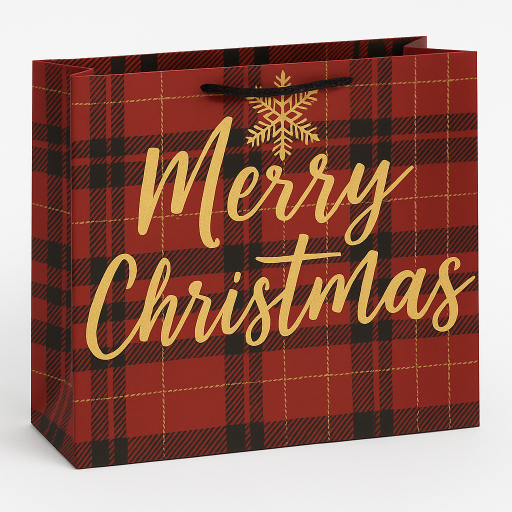 Extra Large Plaid Merry Christmas Gift Bag