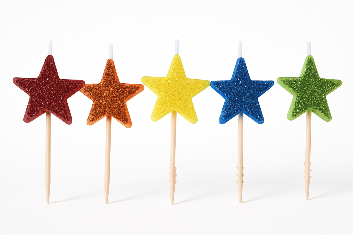 Glitter Rainbow Star Birthday Toothpick Candles, 2.4-Inch, 5-Pack