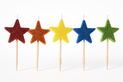 Glitter Rainbow Star Birthday Toothpick Candles, 2.4-Inch, 5-Pack