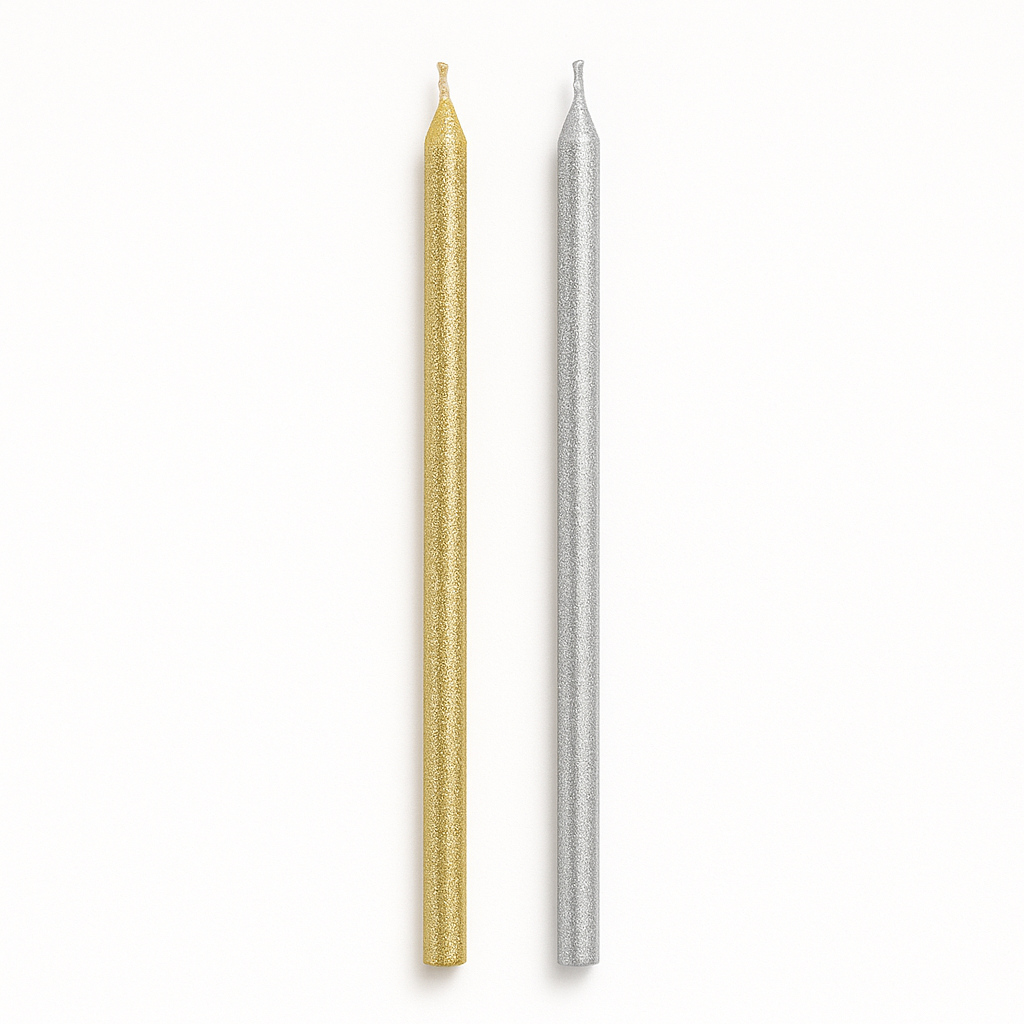 Sparkling Silver & Gold Birthday Candles - Set of 2