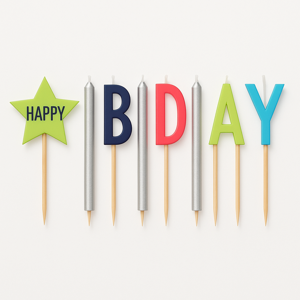 Modern Happy Bday Pick Candle Set, 9-Pack