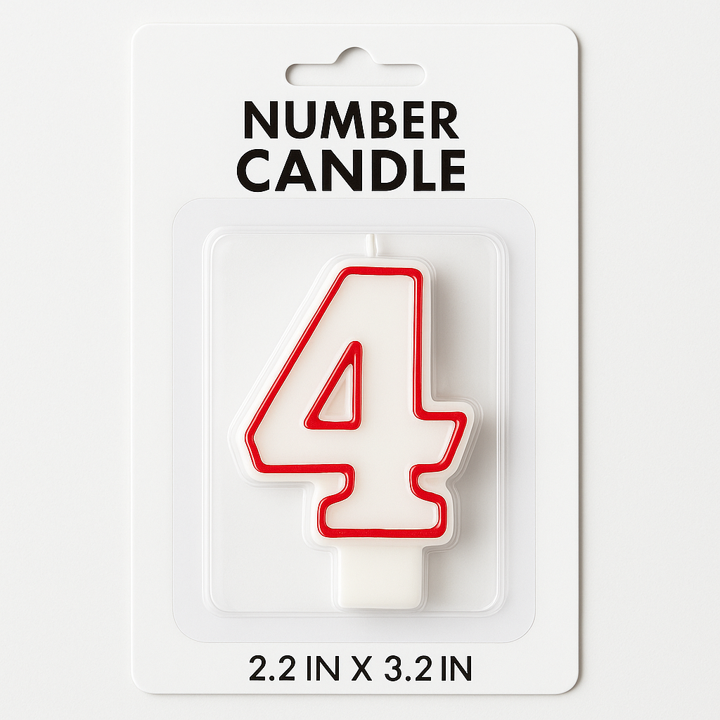 Red & White Number 4 Birthday Candle