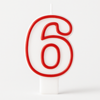 Red & White Number 6 Birthday Candle | 3.25 In.