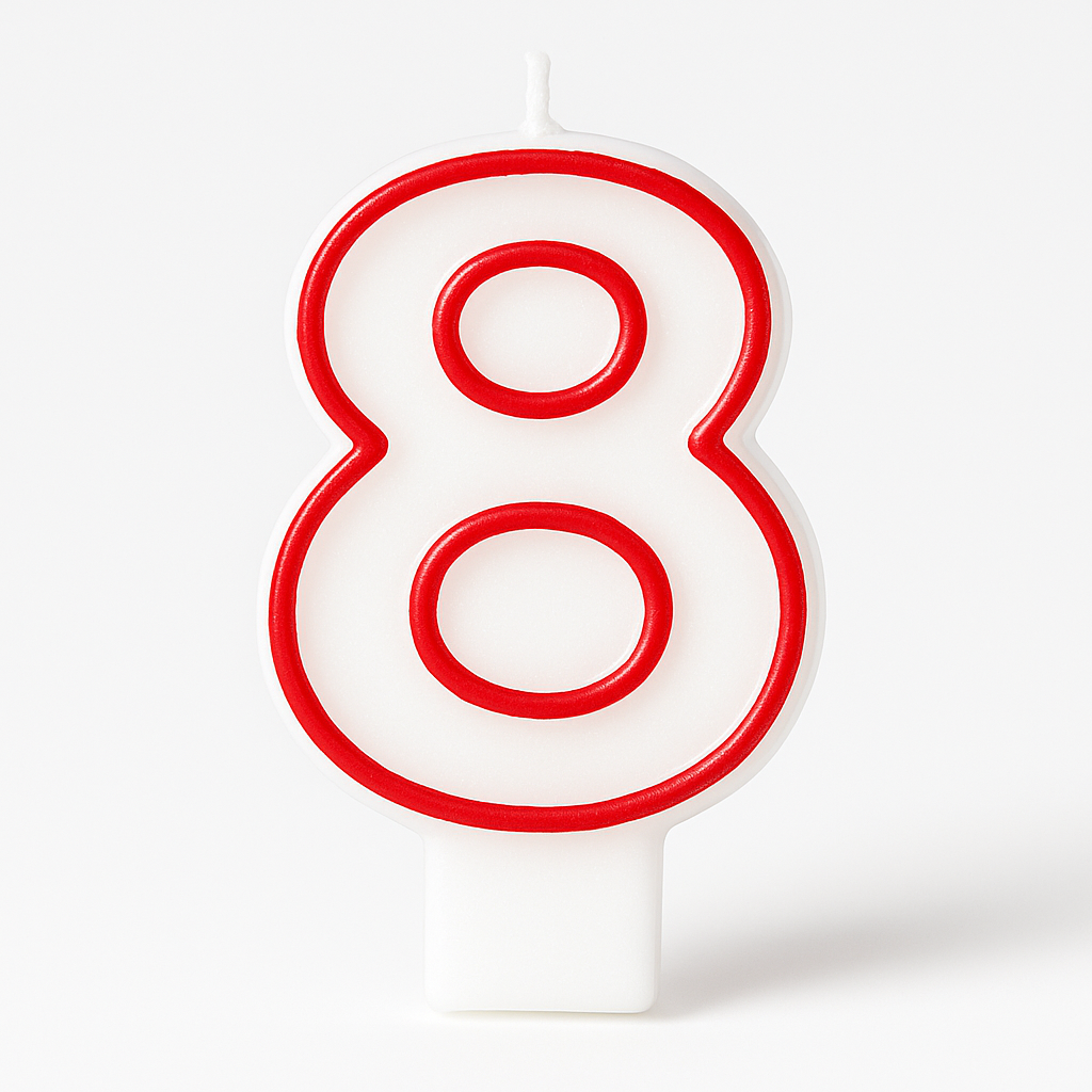 Red & White Number 8 Birthday Candle