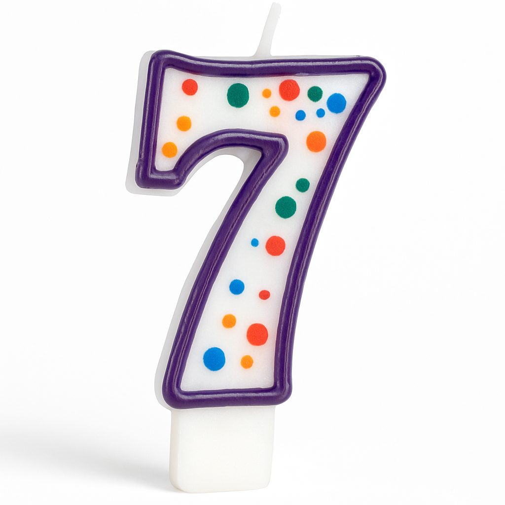 Colorful Polka Dot Number 7 Birthday Candle
