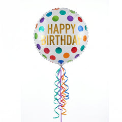 Colorful Polka Dot Happy Birthday Foil Balloon with Tassels