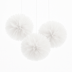 Whimsical White Tulle Fluffy Decorations ‚Äì 3 Pack