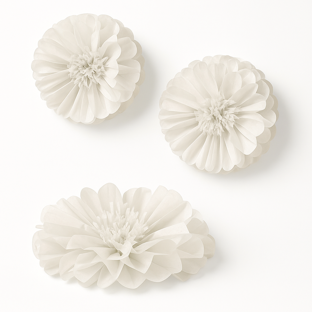 White Fluffy Flower Tissue Pom Poms ‚Äì 16" Decorative Set for Weddings