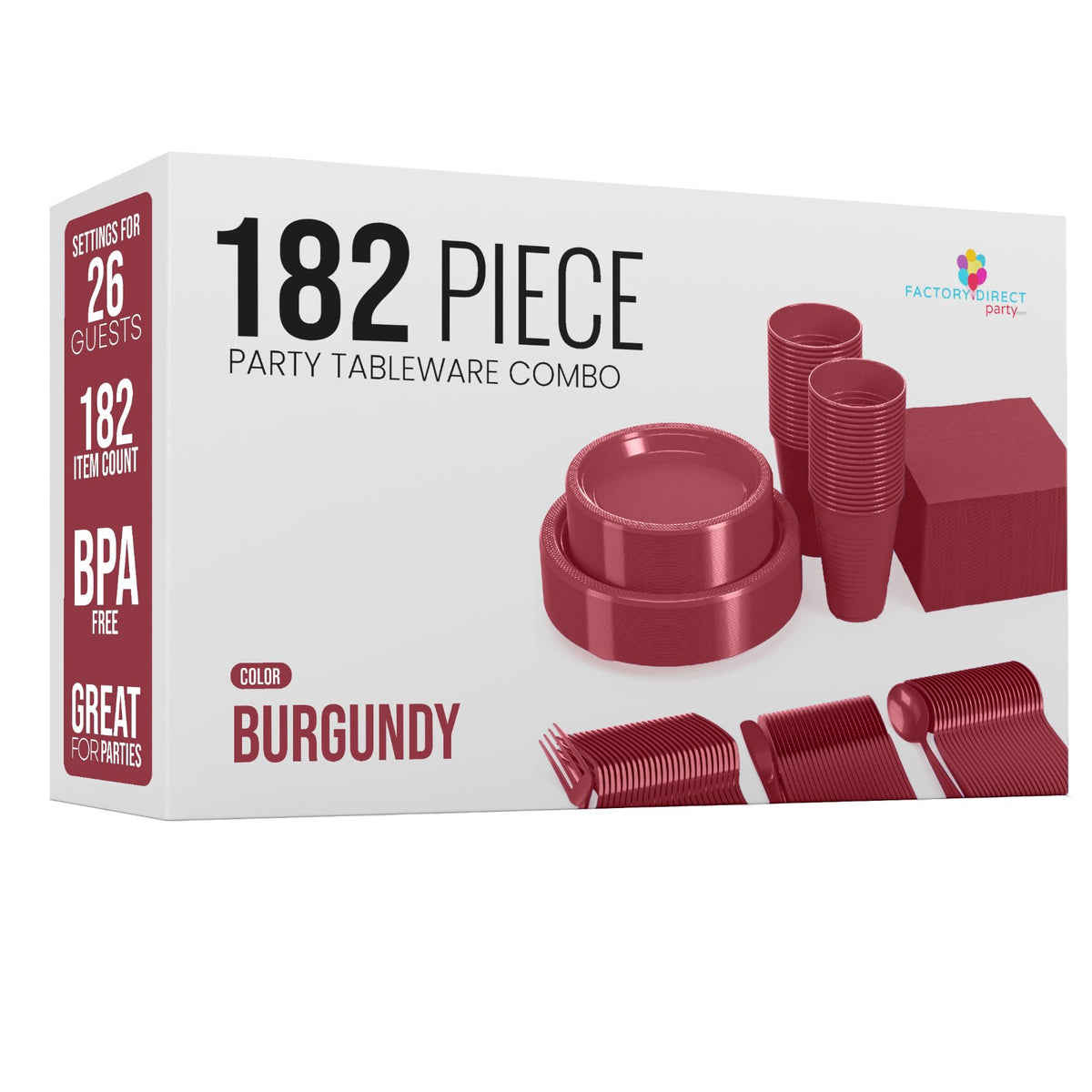 182 Piece Combo Set - Service For 26 - Burgundy