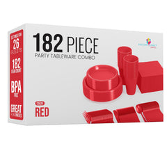 182 Pcs Red Plastic Dinnerware Set | Setting for 26