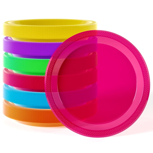 Unleashed - 9 In. Neon Assorted Color Plastic Plates - 60 Ct.