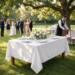 Elegant White Fabric Tablecover - 60x84 Inch